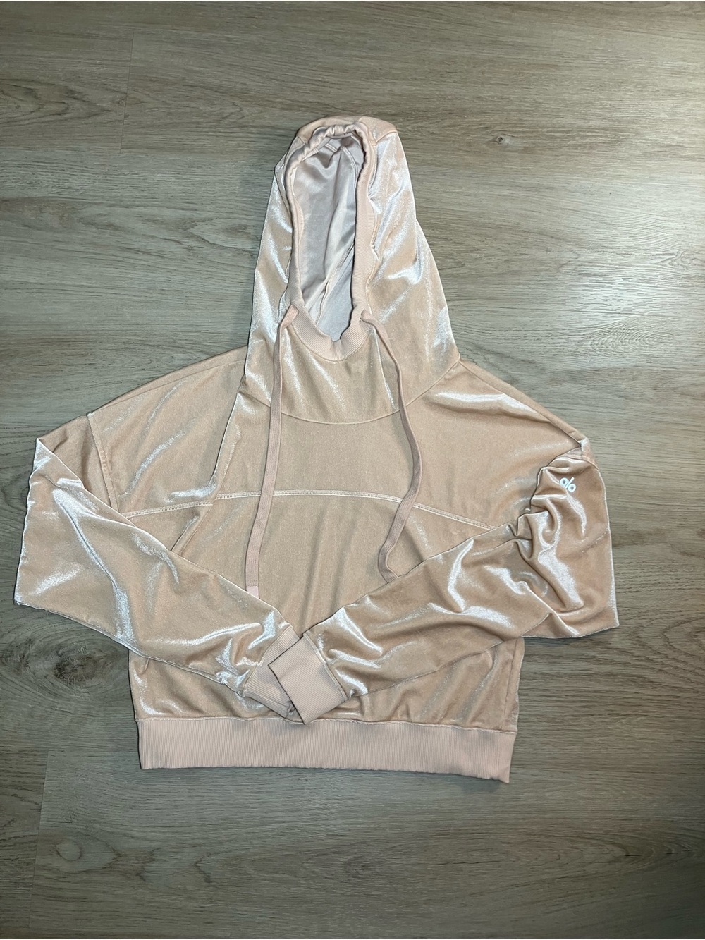 Alo Yoga Pink Velour Cropped Hoodie Pullover Sweatshirt Size XS